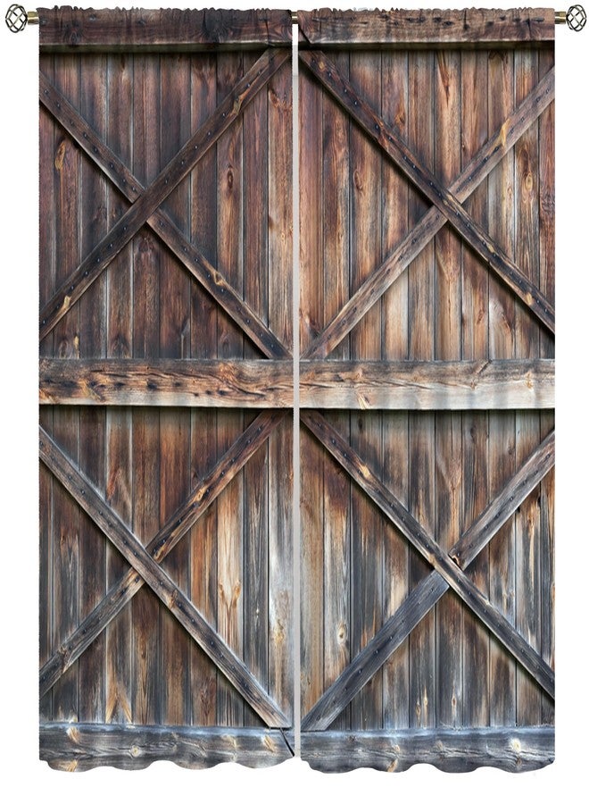 SENRUEGT Rustic Wooden Barn Door Curtains for Bedroom Decor,Old Barn Door Wooden Board Living Room Curtains,Farmhouse Western Retro Drapes 42x63in, Style-1 - Image 1